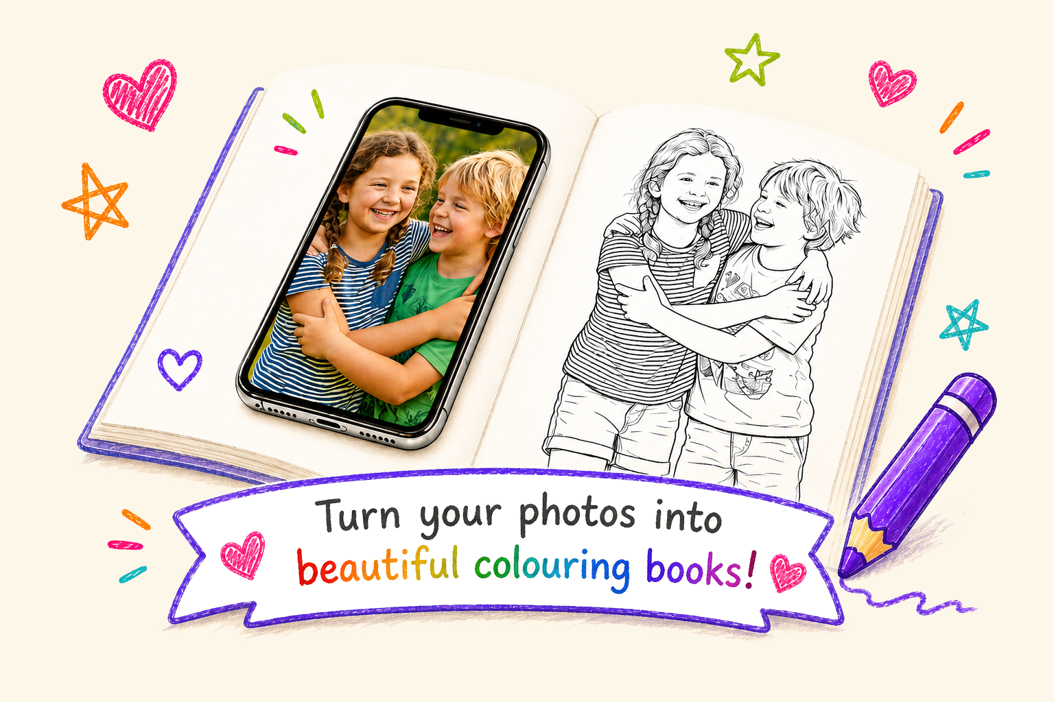 Photo transformed into colouring book